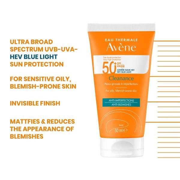 avene very high protection sunscreen SPF 50+ cleanance for oily   blemish prone skin anti acne
