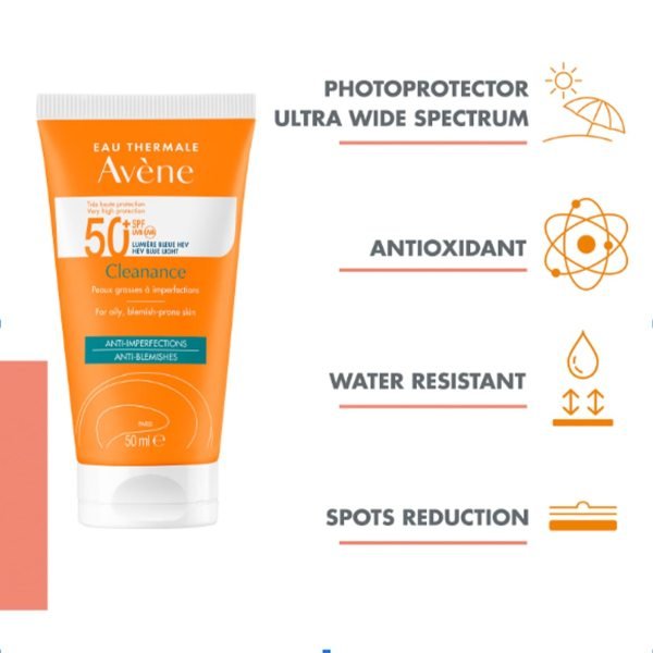 avene very high protection sunscreen SPF 50+ cleanance for oily   blemish prone skin anti acne